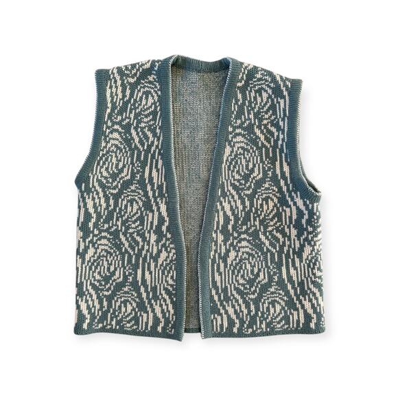 no brand Jackets & Blazers - Vintage Hand Knit Sweater Vest Boho Teal Cream Size S/M Festival Hippie Retro